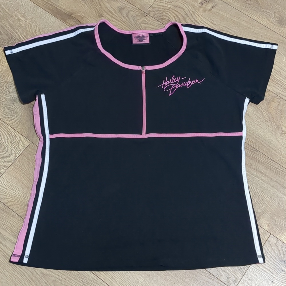 Vintage Harley-Davidson Women's Shirt Black with Pink Accents Size XL